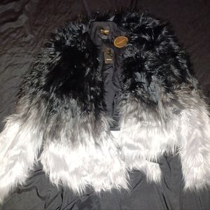 Torrid Empire Collection Plus Size BLKWHT Ombre LS Fur Coat